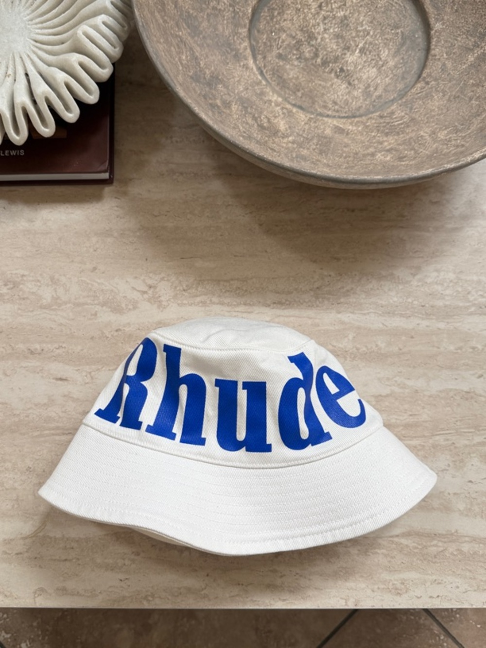 Rhude Gender Neutral - Off White/Blue Bucket Hat with Royal Blue Logo - One Sz